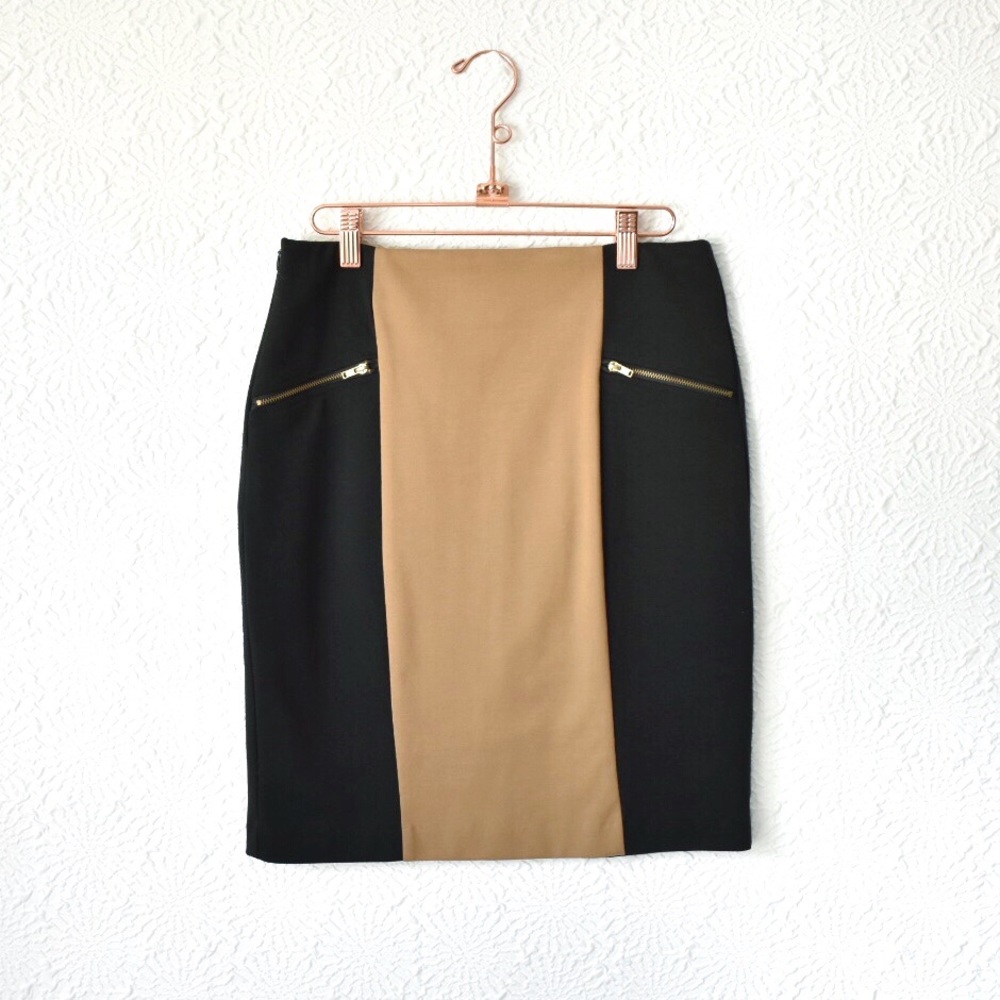 Cynthia Rowley Black & Tan Colorblock Skirt
